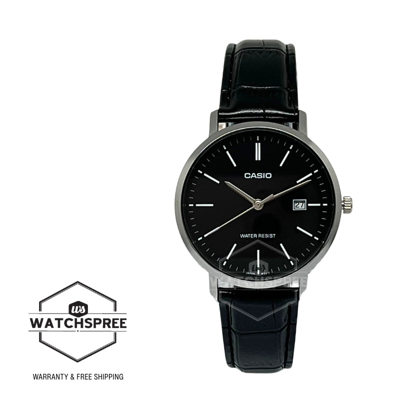 Casio Men's Analog Black Leather Strap Watch MTPVT05L-1E MTP-VT05L-1E