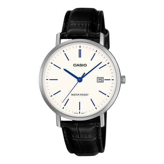 Casio Men's Analog Black Leather Strap Watch MTPVT05L-7E MTP-VT05L-7E
