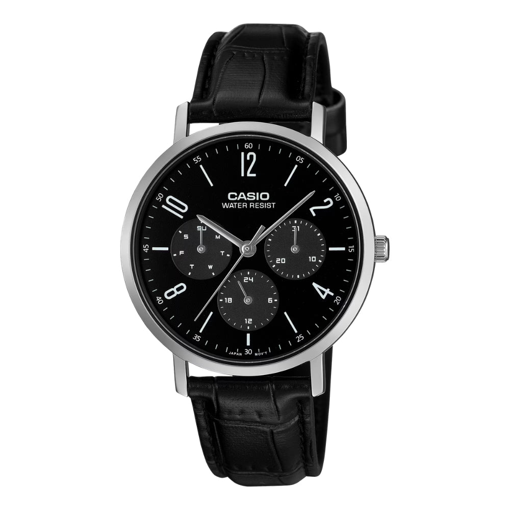 Casio Men's Analog Black Leather Strap Watch MTPVT06L-1B MTP-VT06L-1B