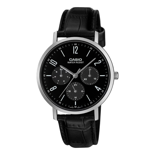Casio Men's Analog Black Leather Strap Watch MTPVT06L-1B MTP-VT06L-1B