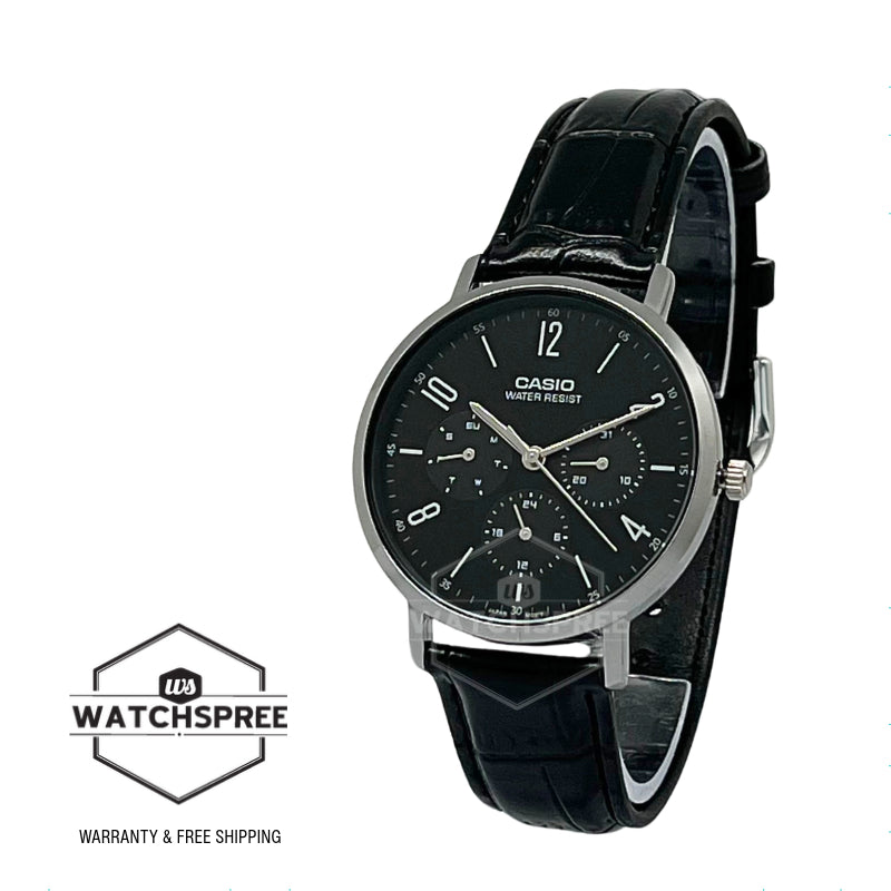 Casio Men's Analog Black Leather Strap Watch MTPVT06L-1B MTP-VT06L-1B