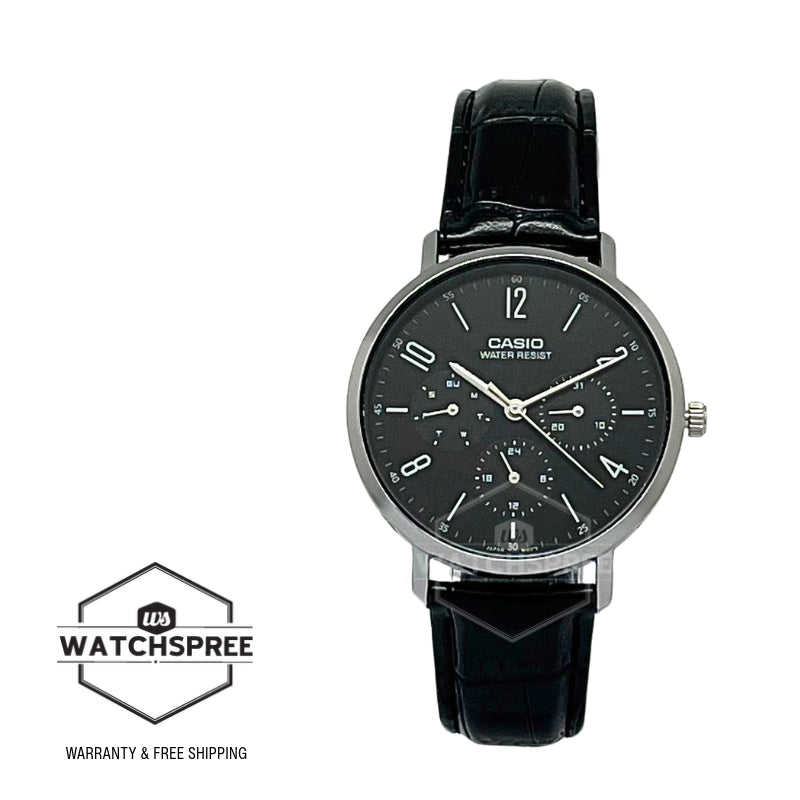 Casio Men's Analog Black Leather Strap Watch MTPVT06L-1B MTP-VT06L-1B