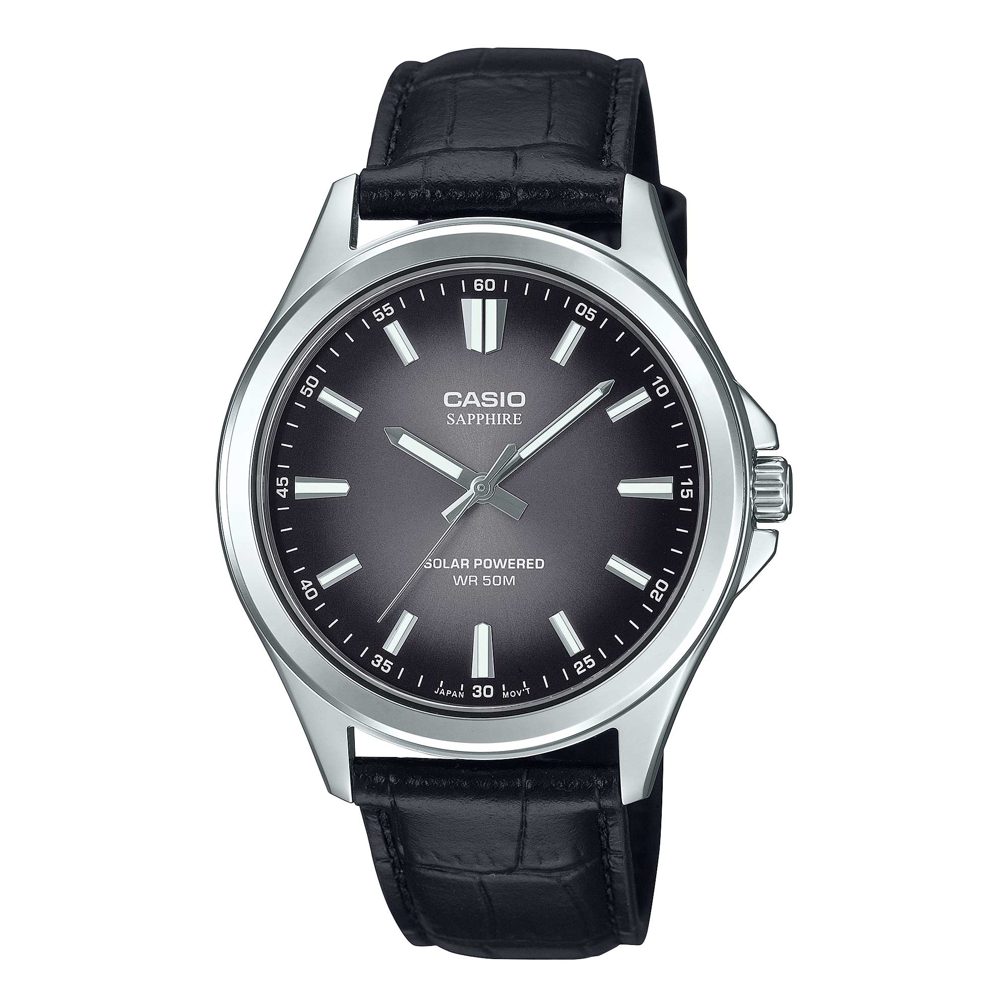 Casio Men's Analog Solar Black Leather Strap Watch MTSRS100L-1A MTS-RS100L-1A