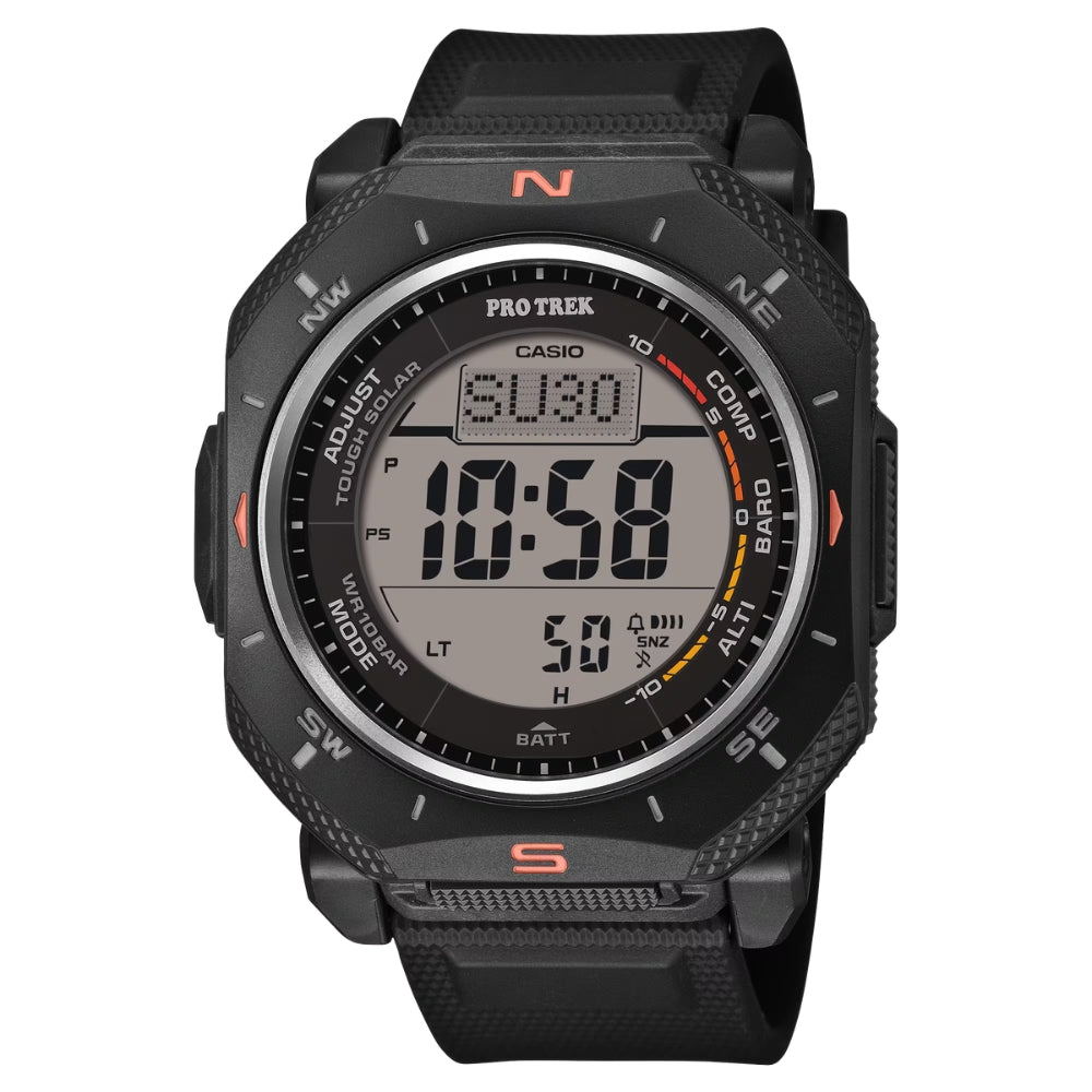 Casio Pro Trek PRG-69 Lineup Triple Sensor Tough Solar Duplex LCD Bio-Based Black Resin Band Watch PRG69-1D PRG-69-1D PRG-69-1