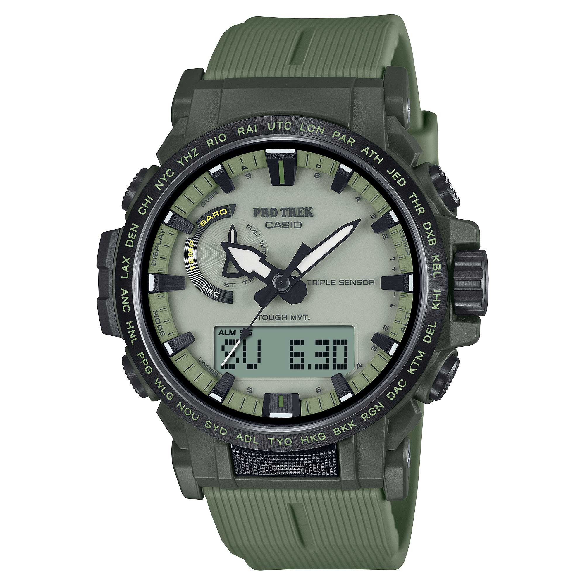 Casio Pro Trek (Japan Made) PRW-61 Series of Triple Sensor Tough Solar Bio-Based Green Resin Band Watch PRW61LD-3D PRW-61LD-3D PRW-61LD-3