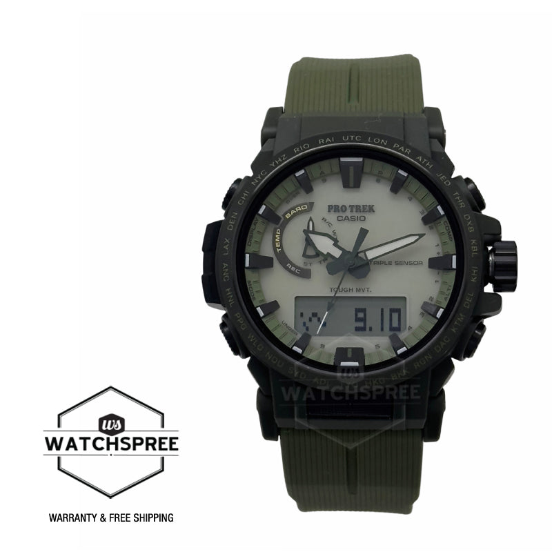 Casio Pro Trek (Japan Made) PRW-61 Series of Triple Sensor Tough Solar Bio-Based Green Resin Band Watch PRW61LD-3D PRW-61LD-3D PRW-61LD-3