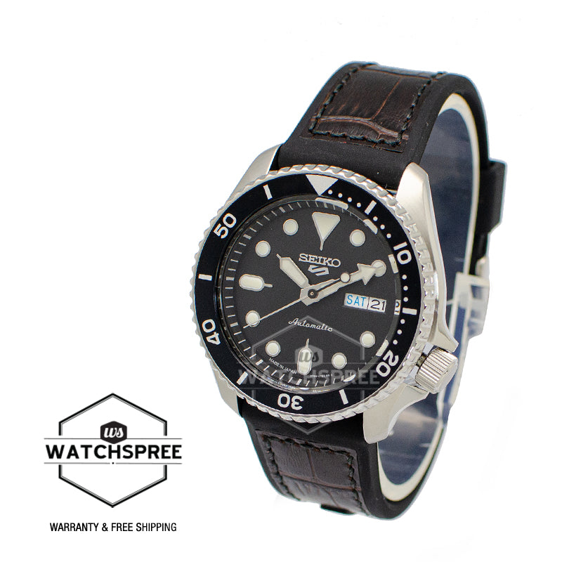 [JDM] Seiko 5 Sports (Japan Made) Automatic Black & Brown Silicone Leather Strap Watch SBSA027 SBSA027J (Not For EU Buyers) (LOCAL BUYERS ONLY)