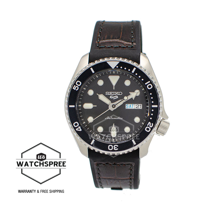 [JDM] Seiko 5 Sports (Japan Made) Automatic Black & Brown Silicone Leather Strap Watch SBSA027 SBSA027J (Not For EU Buyers) (LOCAL BUYERS ONLY)