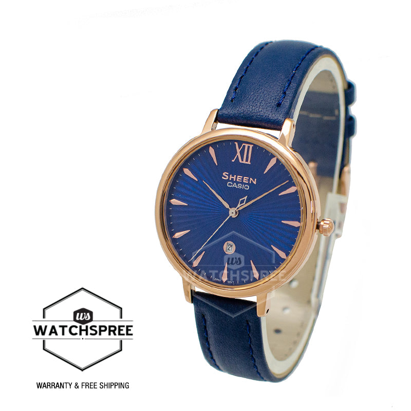 Casio Sheen Sapphire Crystal Lineup Slim Case Blue Leather Band Watch SHE4534PGL-2A SHE-4534PGL-2A