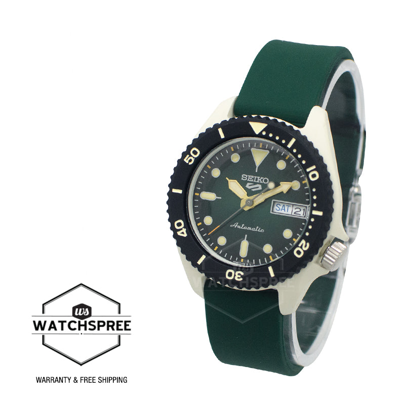 Seiko 5 Sports Automatic Dark Green Silicone Strap Watch SRPG73K1