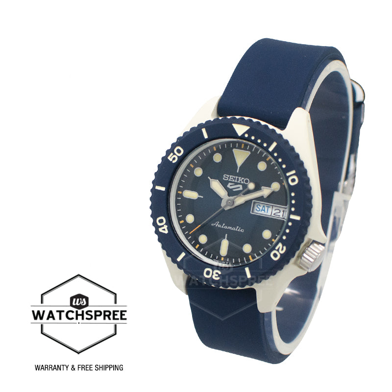 Seiko 5 Sports Automatic Navy Blue Silicone Strap Watch SRPG75K1