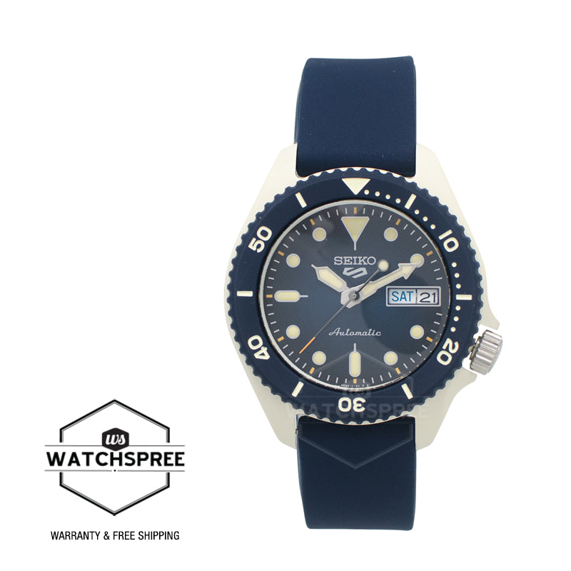 Seiko 5 Sports Automatic Navy Blue Silicone Strap Watch SRPG75K1