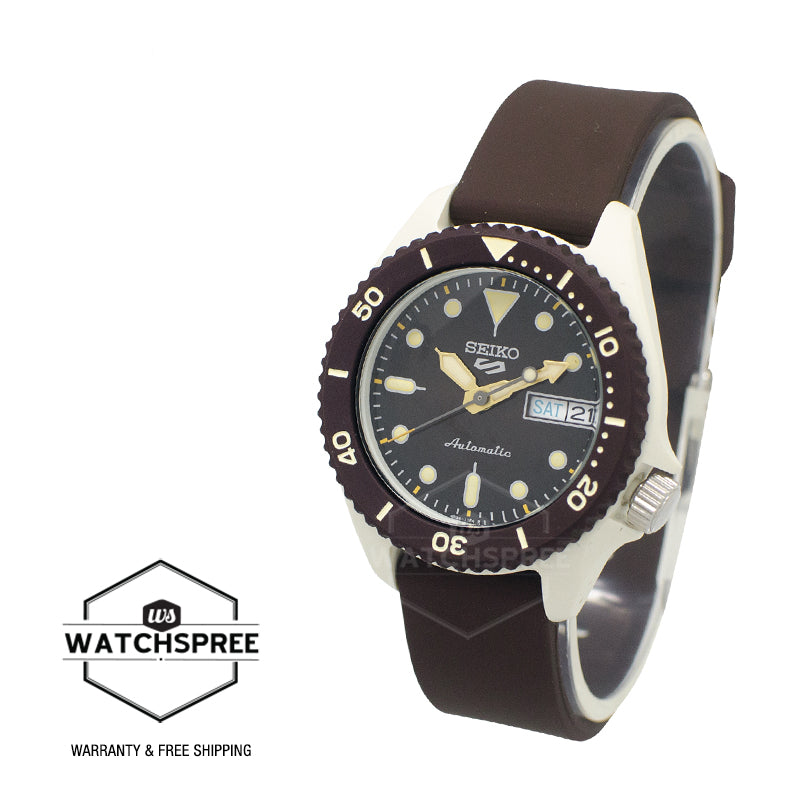 Seiko 5 Sports Automatic Dark Brown Silicone Strap Watch SRPG77K1