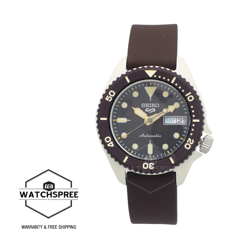Seiko 5 Sports Automatic Dark Brown Silicone Strap Watch SRPG77K1