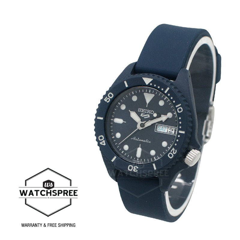 Seiko 5 Sports Automatic Navy Blue Silicone Strap Watch SRPG85K1