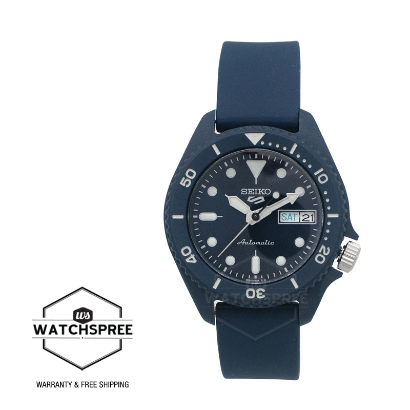 Seiko 5 Sports Automatic Navy Blue Silicone Strap Watch SRPG85K1