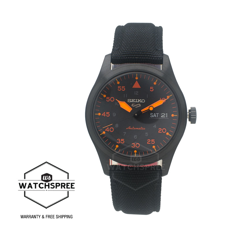 Seiko 5 Sports Automatic Black and Orange Nylon Strap Watch SRPH33K1