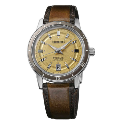 Seiko Presage (Japan Made) Automatic Style60?s Brown Calf Leather Strap Watch SRPL75J1