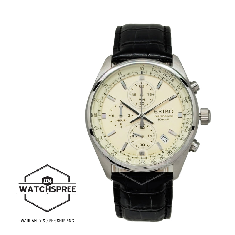 Seiko Chronograph Quartz Conceptual Black Calf Leather Strap Watch SSB383P1