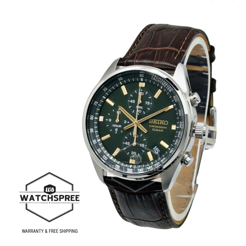 Seiko Chronograph Quartz Conceptual Brown Calf Leather Strap Watch SSB385P1