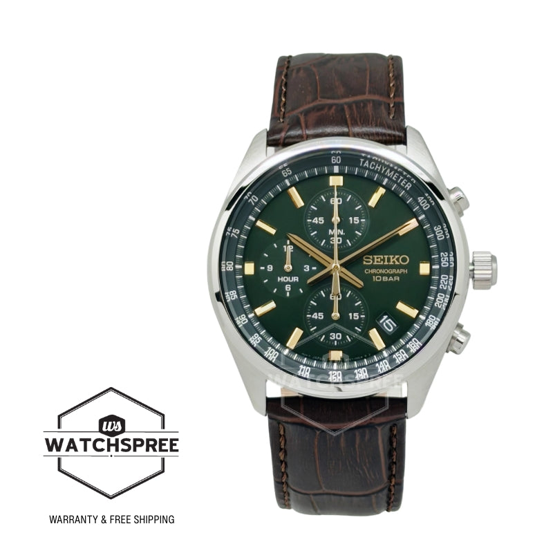 Seiko Chronograph Quartz Conceptual Brown Calf Leather Strap Watch SSB385P1