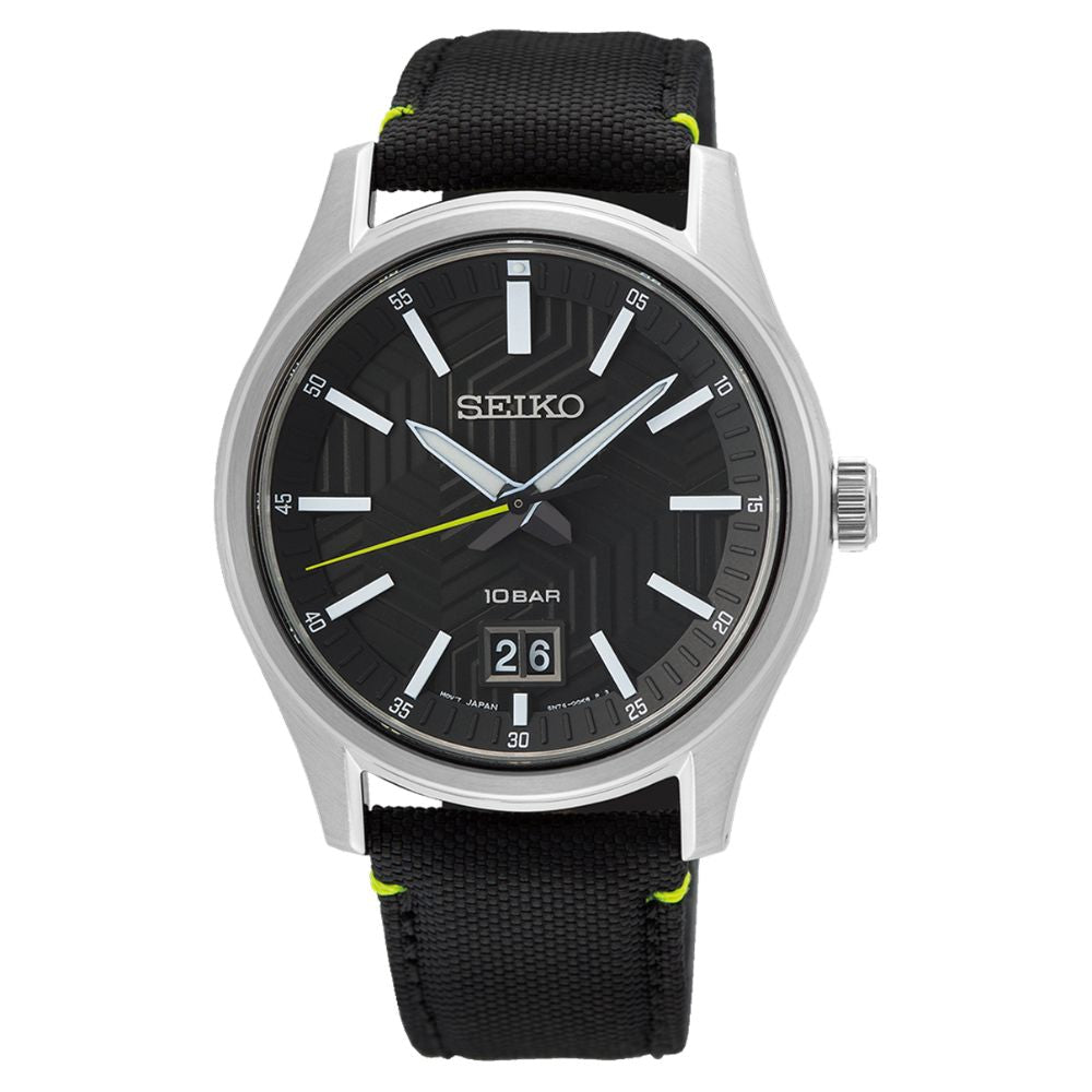 Seiko Essentials Quartz Black Nylon Strap Watch SUR517P1