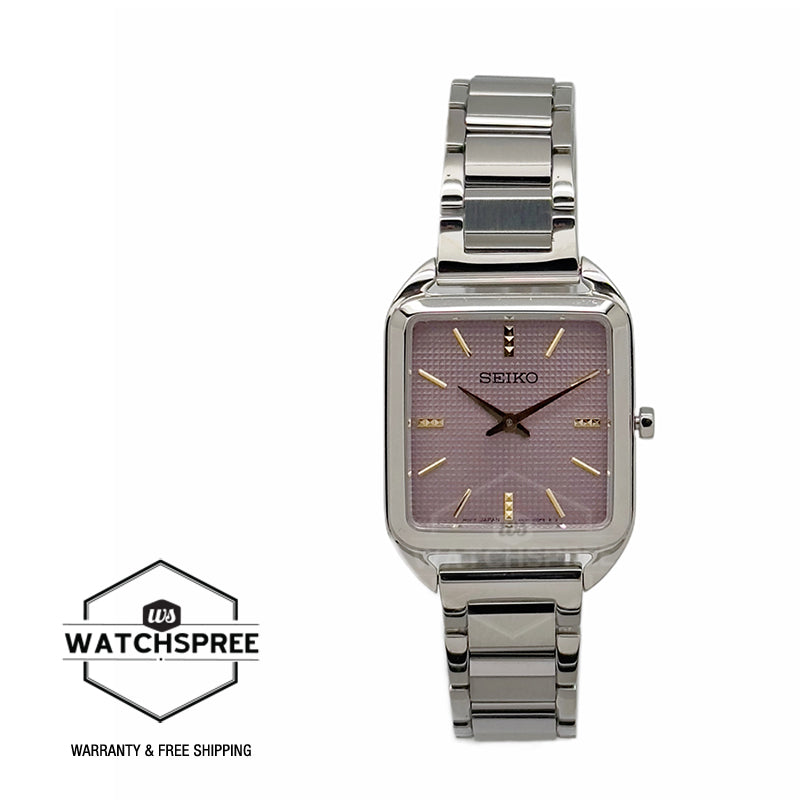Seiko Ladies' Quartz Rectangular Dial Stainless Steel Band Watch SWR077P1