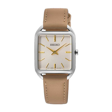 Seiko Ladies' Quartz Rectangular Dial Brown Calf Leather Strap Watch SWR089P1