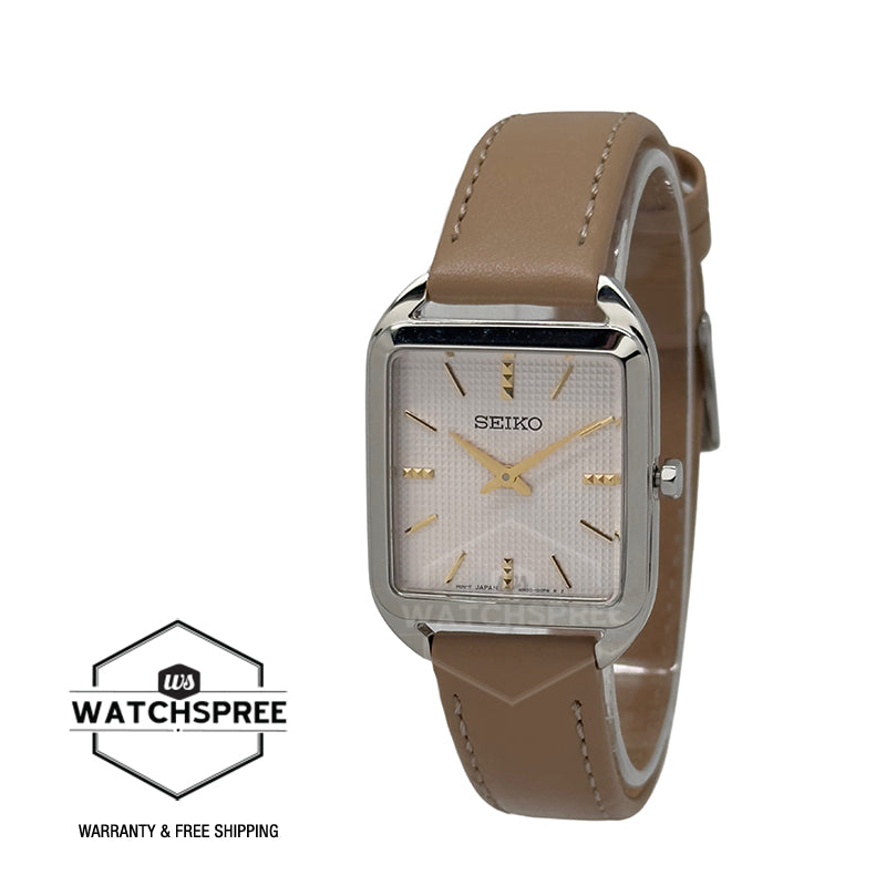 Seiko Ladies' Quartz Rectangular Dial Brown Calf Leather Strap Watch SWR089P1