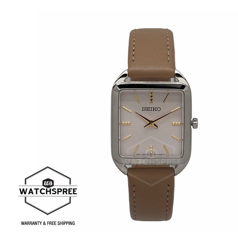 Seiko Ladies' Quartz Rectangular Dial Brown Calf Leather Strap Watch SWR089P1