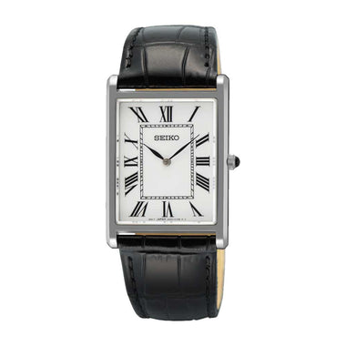 Seiko Quartz Conceptual Regular Rectangular Dial Black Calf Leather Strap Watch SWR103P1
