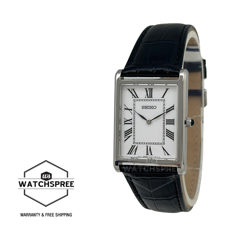 Seiko Quartz Conceptual Regular Rectangular Dial Black Calf Leather Strap Watch SWR103P1