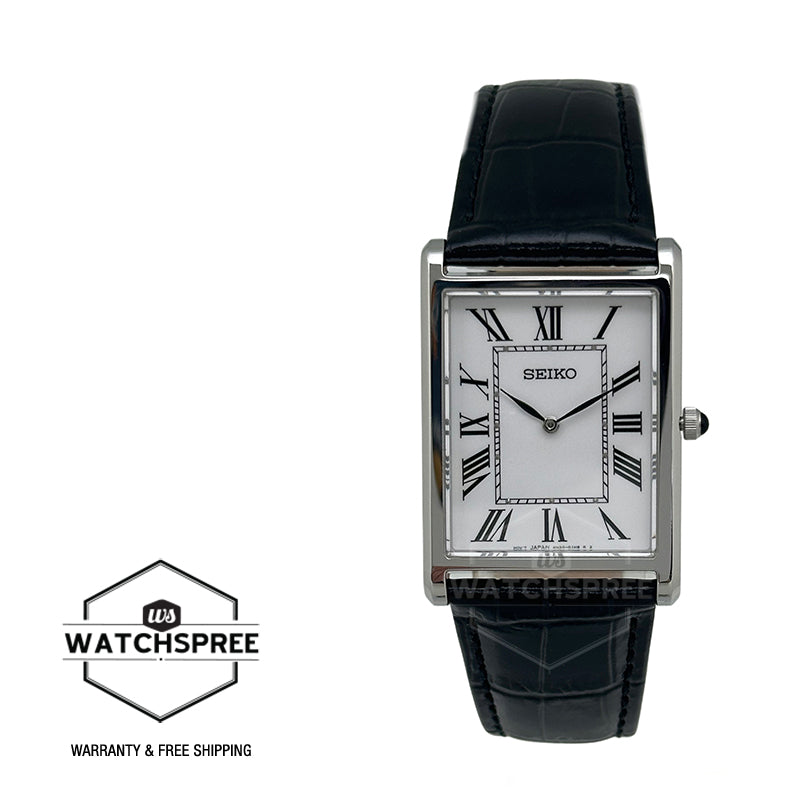 Seiko Quartz Conceptual Regular Rectangular Dial Black Calf Leather Strap Watch SWR103P1