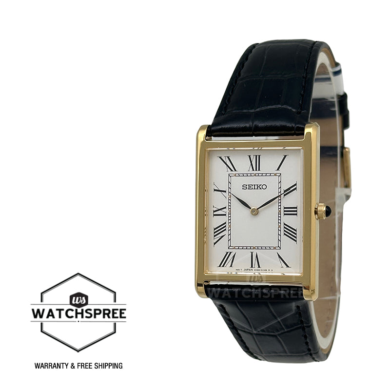 Seiko Quartz Conceptual Regular Rectangular Dial Black Calf Leather Strap Watch SWR104P1