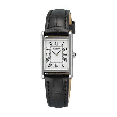 Seiko Ladies' Quartz Conceptual Regular Rectangular Dial Black Calf Leather Strap Watch SWR107P1