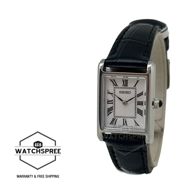 Seiko Ladies' Quartz Conceptual Regular Rectangular Dial Black Calf Leather Strap Watch SWR107P1
