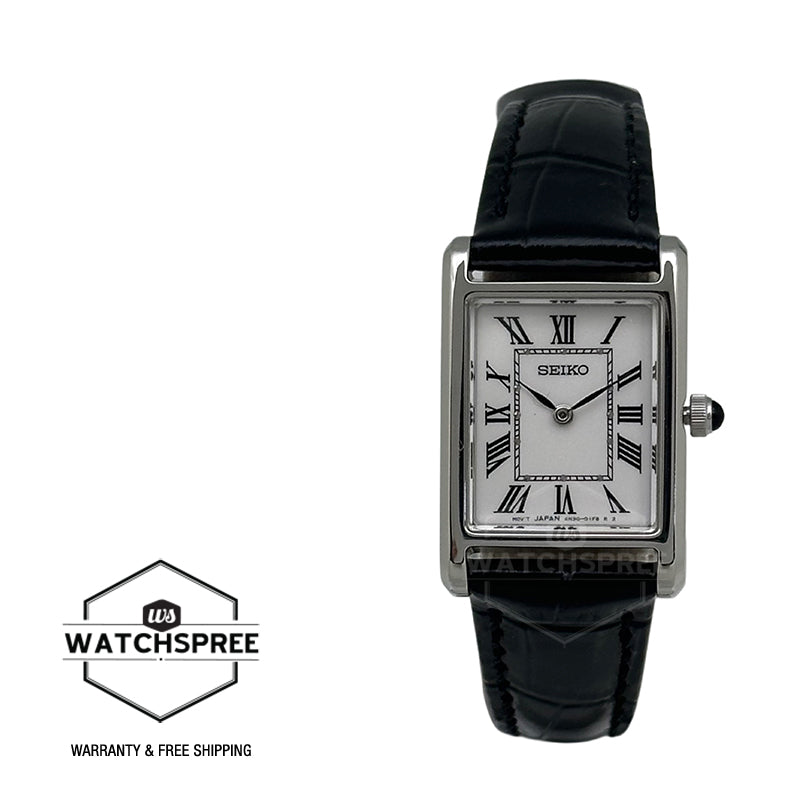 Seiko Ladies' Quartz Conceptual Regular Rectangular Dial Black Calf Leather Strap Watch SWR107P1