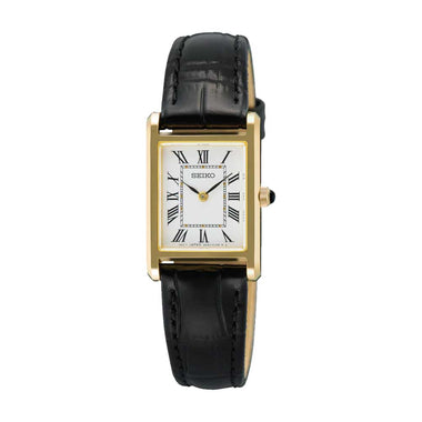 Seiko Ladies' Quartz Conceptual Regular Rectangular Dial Black Calf Leather Strap Watch SWR108P1