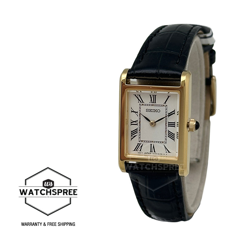 Seiko Ladies' Quartz Conceptual Regular Rectangular Dial Black Calf Leather Strap Watch SWR108P1