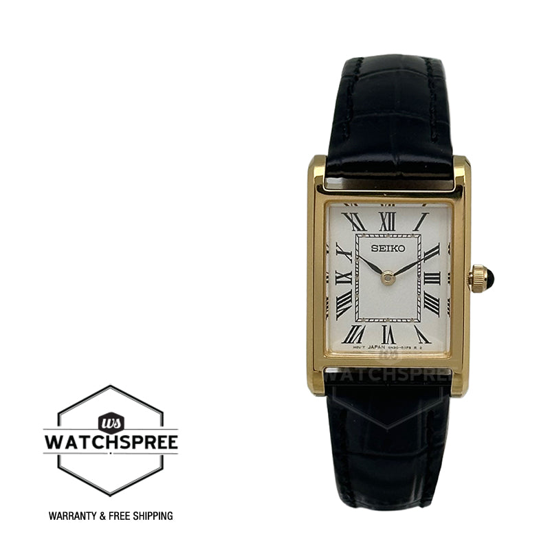 Seiko Ladies' Quartz Conceptual Regular Rectangular Dial Black Calf Leather Strap Watch SWR108P1