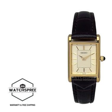 Seiko Ladies' Quartz Conceptual Rectangular Dial Dark Brown Calf Leather Strap Watch SWR110P1