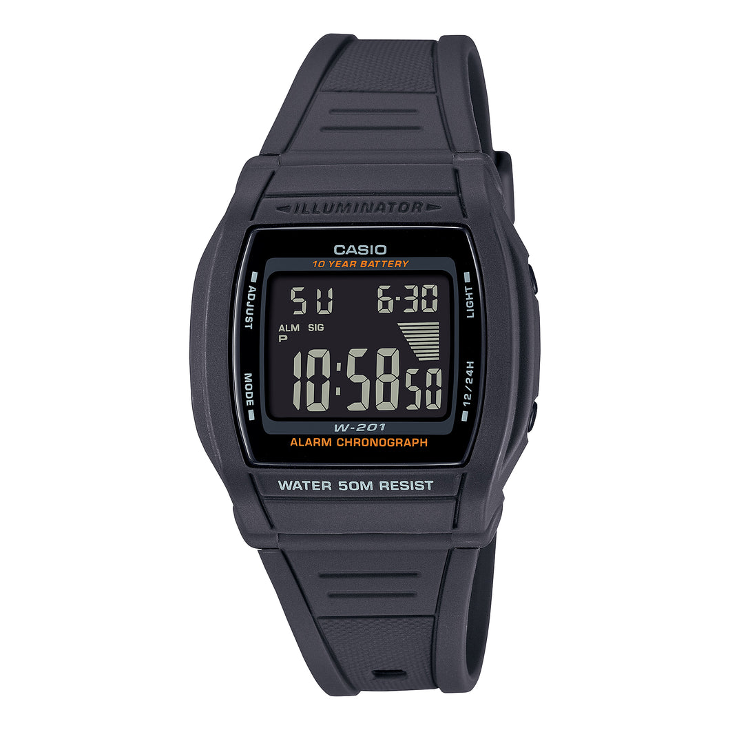 Casio Digital Dual Time Black Resin Band Watch W201-1B W-201-1B