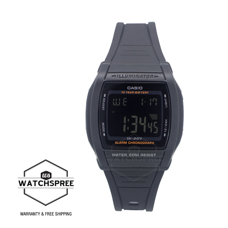 Casio Digital Dual Time Black Resin Band Watch W201-1B W-201-1B
