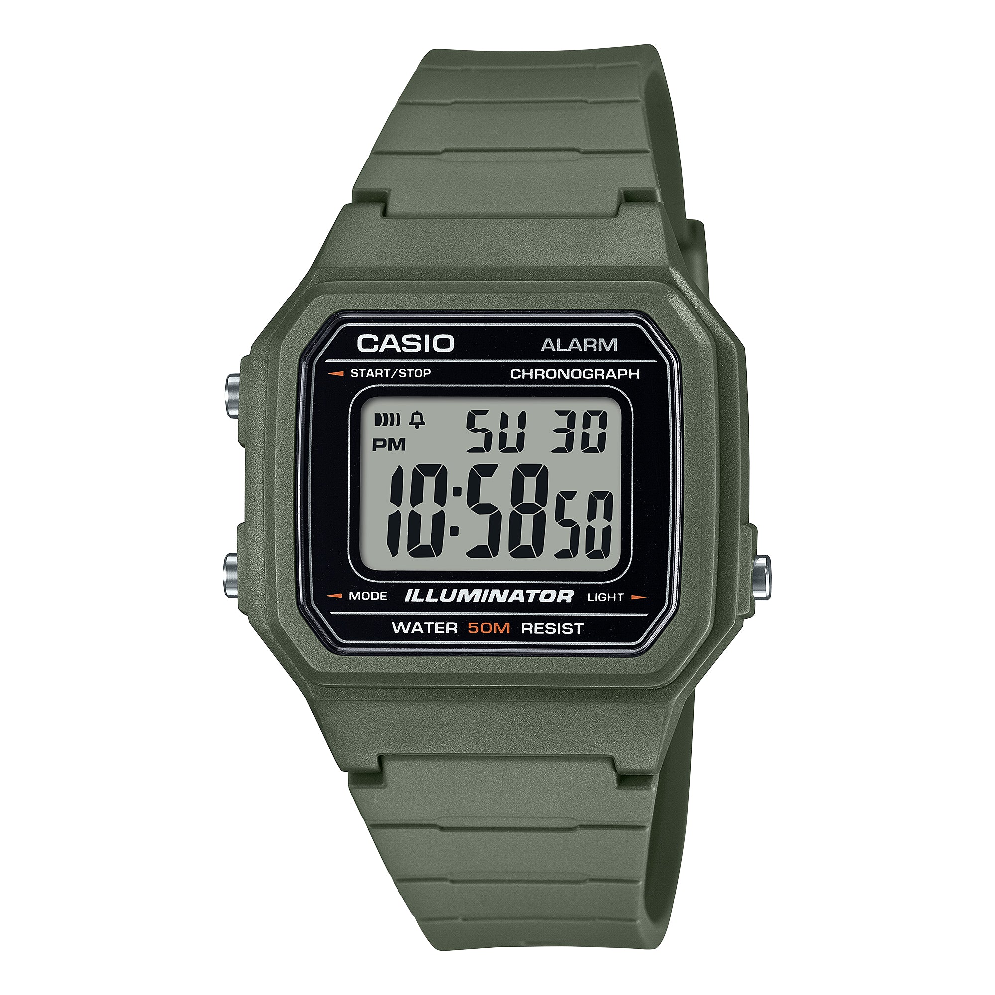 Casio Digital Green Resin Band Watch W217H-3A W-217H-3A