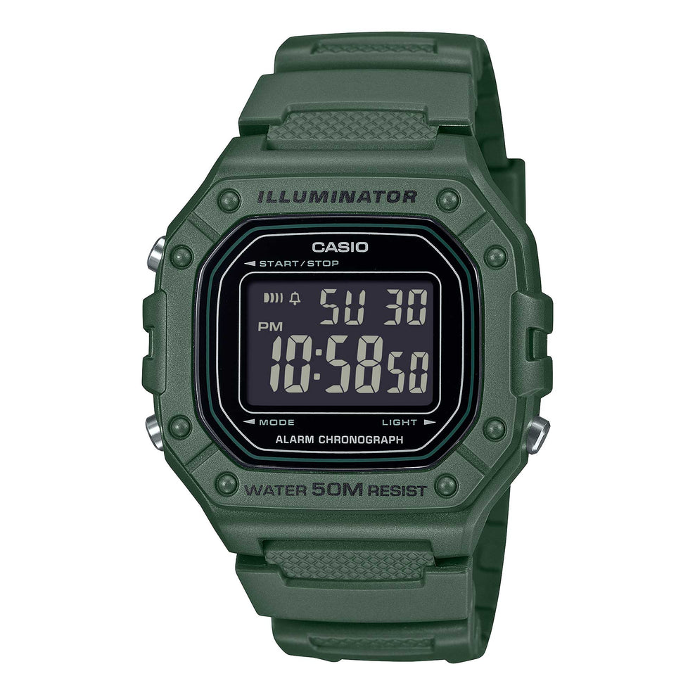 Casio Digital Green Resin Band Watch W218H-3B W-218H-3B