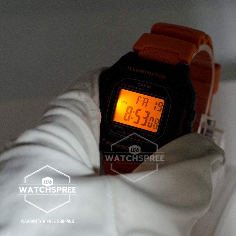 Casio Standard Digital Orange Resin Band Watch W218H-4B2 W-218H-4B2