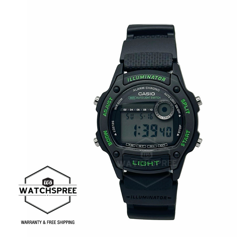 Casio Digital Dual Time Bio-Based Black Resin Band Watch W220H-1A3 W-220H-1A3