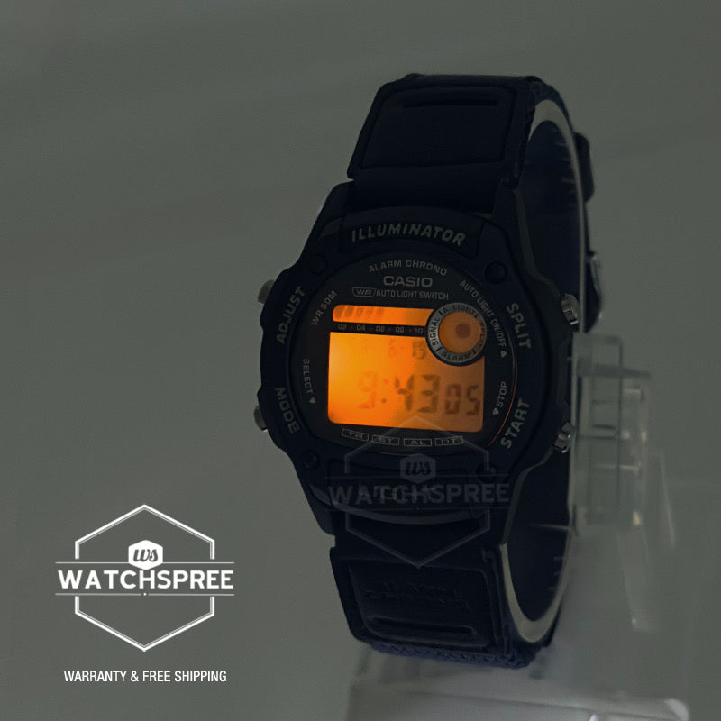 Casio Digital Dual Time Black Leather/Cloth Band Watch W220HF-2A W-220HF-2A