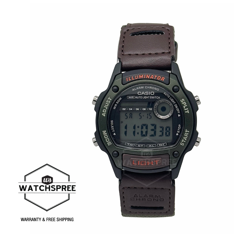 Casio Digital Dual Time Brown Leather/Cloth Band Watch W220HF-3A W-220HF-3A