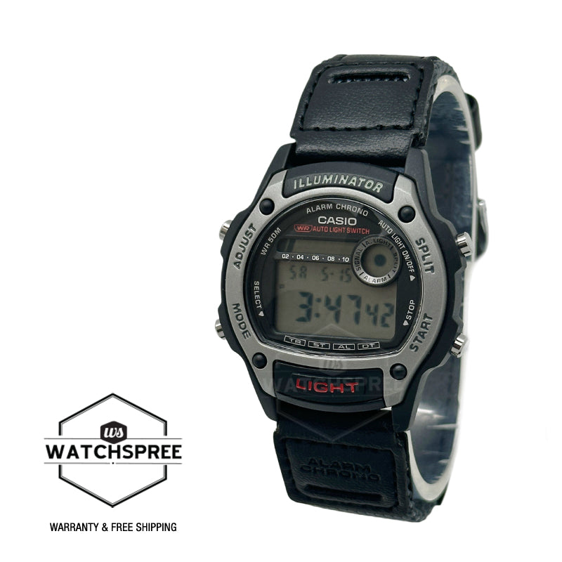 Casio Digital Dual Time Black Leather/Cloth Band Watch W220HF-8A W-220HF-8A